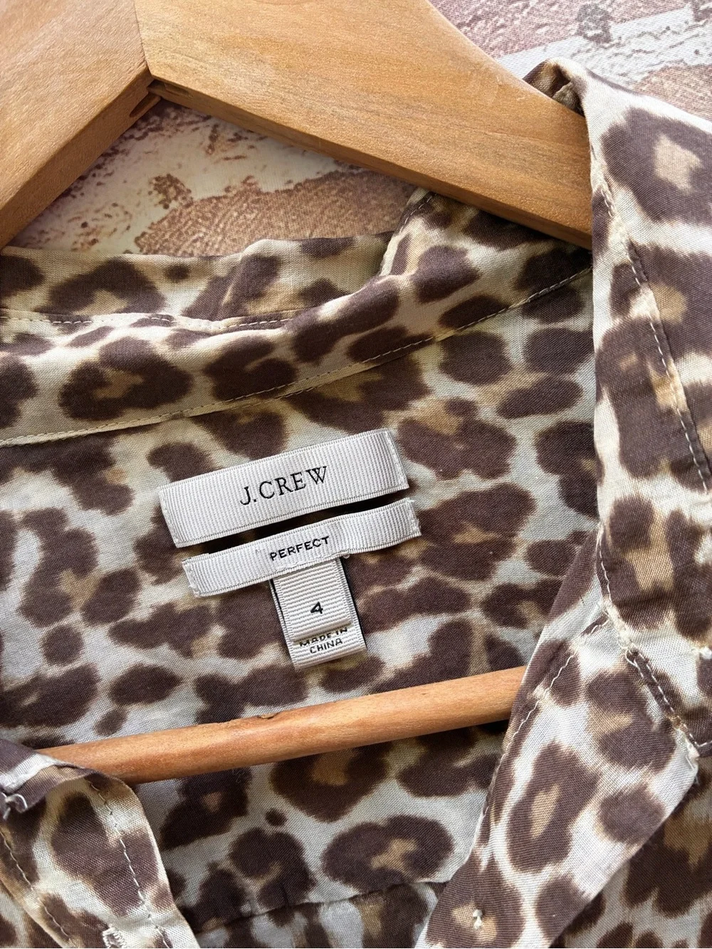 J. Crew size 4 silk blend Leopard Print Button-Down Shirt Brown & Cream
